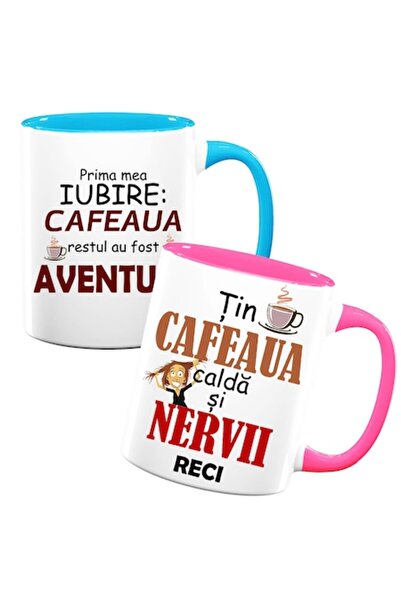 OEM Set de 2 căni cu mesajul: „Păstrează cafeaua caldă și nervii calmi”