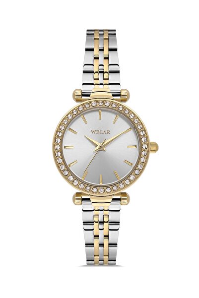 Welar Wel2509-2 Gold Silver Color Steel with Stones Elegant Stylish Women Wri...
