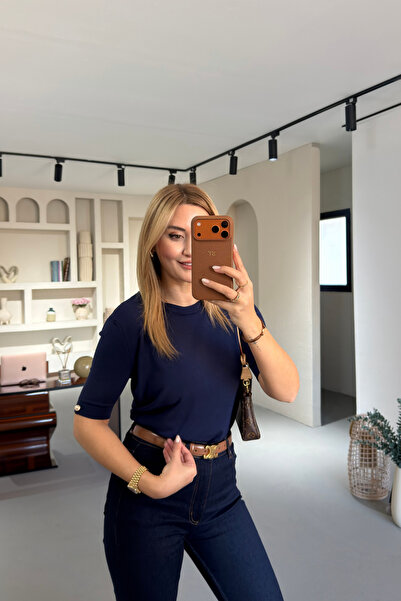 Sezgi Tekin Cuff Detail Navy Blue Knitwear