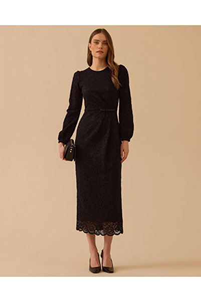 SEÇİL BONCUK DETAYLI DANTEL ELBİSE