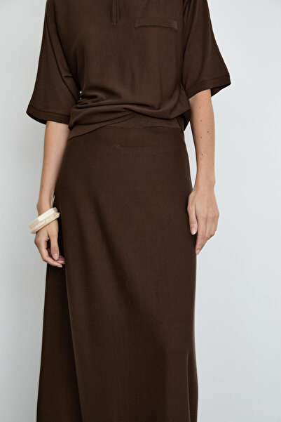 Serianno Pamuk ve İpek Karışımlı Midi Etek