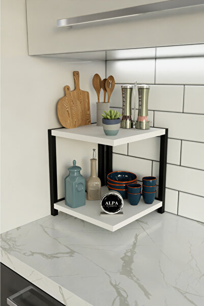 alpaevmobilya İki Raflı Mutfak Köşe Kare Düzenleyici Raf Metal Gövdeli Çok Am...