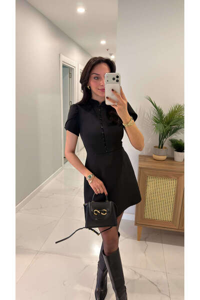 BİRCANÇİL Rochie neagră Jullen cu detalii cu nasturi