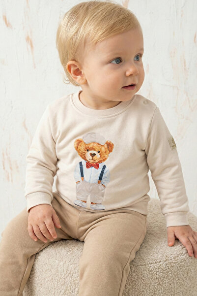 Rocha Baby Rocha Erkek Bebek Ayıcık Baskılı 2'li Takım - Askılı Ayıcık Sweats...