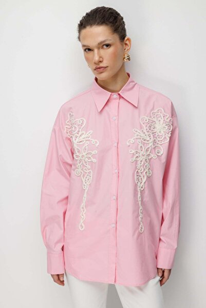 Ekol Boncuk Detaylı İşlemeli Pamuk Gömlek