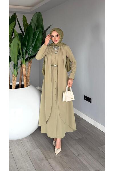 FIRSTESLEM Kemerli Kadın Ferace Elbise