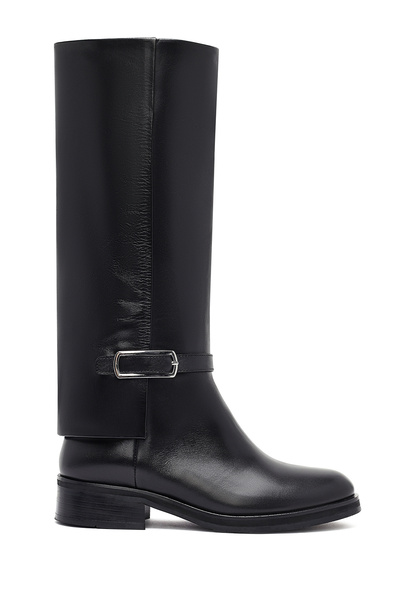 Derimod Women's Black Zippered Leather Boots 25Wfd281918