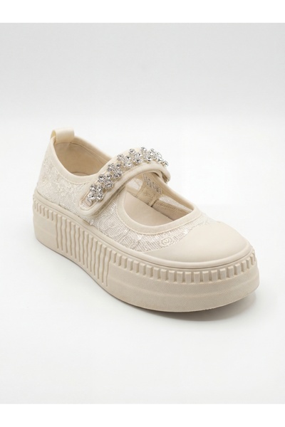 Ewoll Kadın İthal Taşlı Günlük Bej Ayakkabı mı877