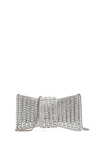 Derimod Women's Silver Long Strap Stoned Mini Box Evening Dress Bag 26Sbd2952Ts