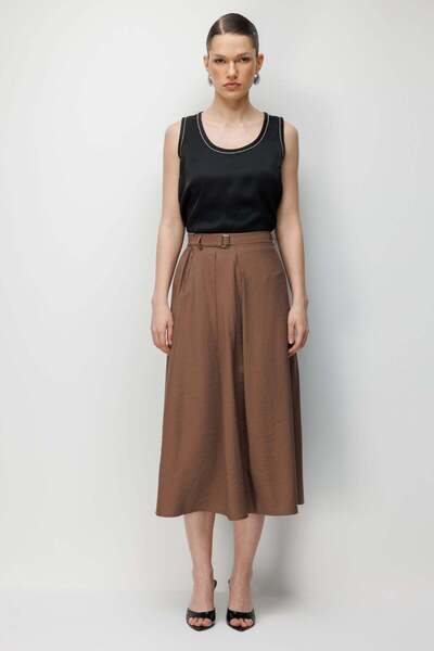 Ekol Belt Li Midi Length A-Line Skirt