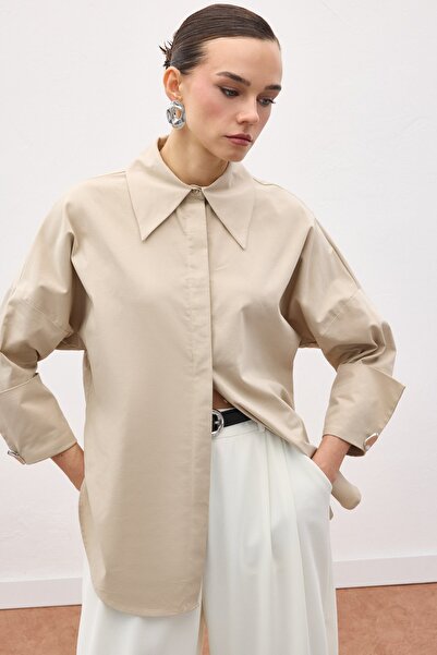 Sateen Cămașă cu detalii nasturi - Bej