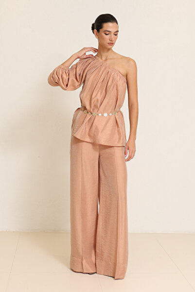 Setre Somon Tek Omuz Belden Kemer Detaylı Rahat Kesim Bluz