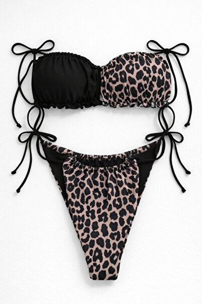 Dotail GORGLITTER women's swimsuit, 2 pieces, leopard print, brown-beige colo...