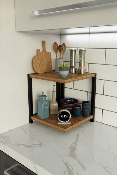 alpaevmobilya İki Raflı Mutfak Köşe Kare Düzenleyici Raf Metal Gövdeli Çok Am...