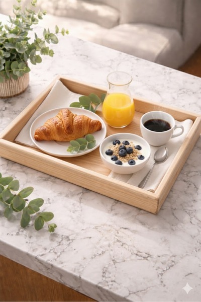 sgeteknoloji Natural Wood Presentation Tray – 20X30 cm Handmade Stylish Servi...