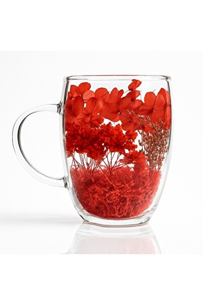 ECARLA Mug with red hydrangeas and gypsophila, double walls, borosilicate gla...