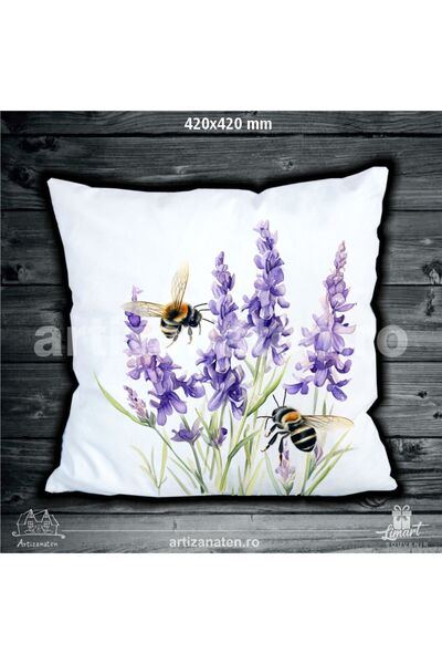LimArt Decorative pillow, 45x45 cm, with printed design Bees and Lavender Flo...