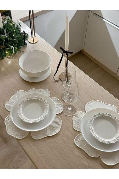 2Ddesign 8 Adet Papatya Nakışlı Amerikan Servis 8 Adet Bardak Altı - Özel Lek...