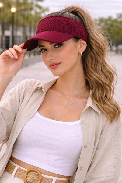 Wearflawless Women's Burgundy Visor Hat, Summer Sports Open Top Stretchy Hat,...
