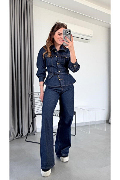 My Blog Navy Blue 100% Cotton Waist-Fitted Tie-Dye Detailed Set of Denim - 0838