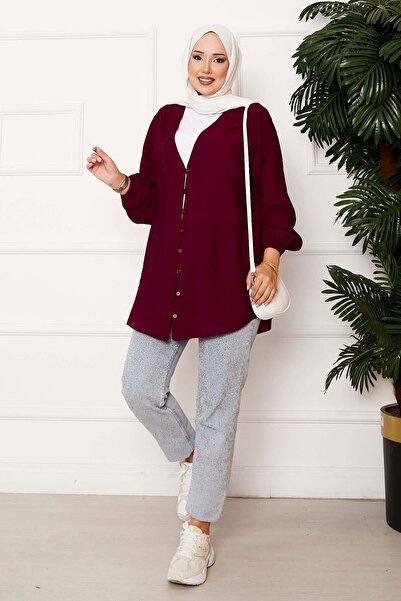 EBRUTESETTÜR Button-Front Kimono Shirt Claret Red