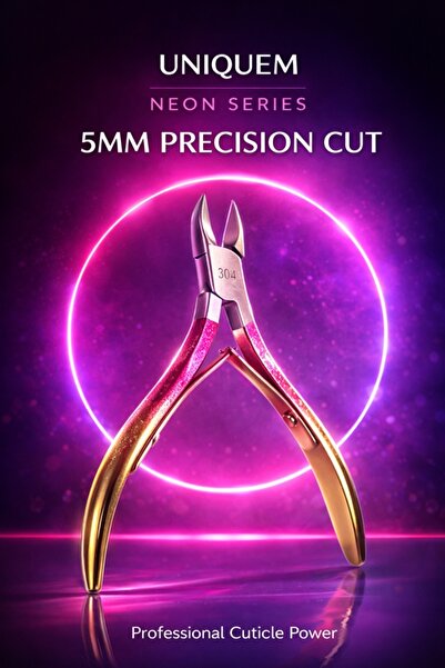 Uniquem Neon Profesyonel Manikür Pensi 5mm Paslanmaz Çelik Ultra Keskin Klini...