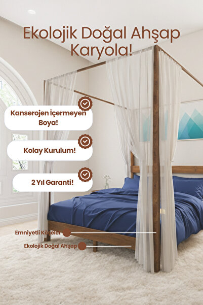 RENAZZO Natura Cibinlikli Masif Ahşap Karyola - Modern Doğal Çam Rustik Tasar...