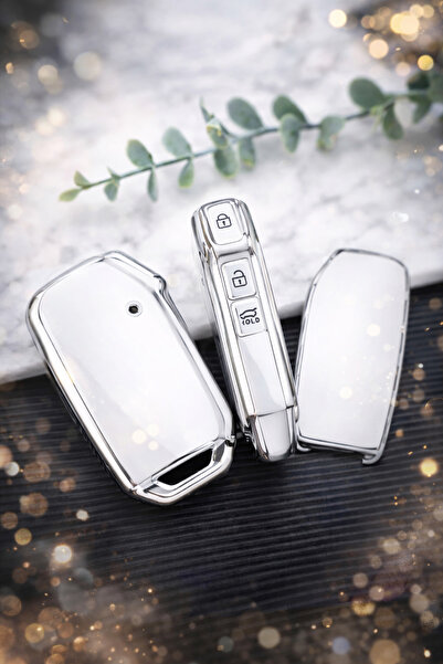 YıldızTuning غطاء مفتاح ذكي لسيارة كيا نيرو، ملحق باللون الأبيض والفضي