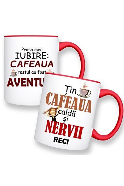 OEM Set de 2 căni cu mesajul: „Ține cafeaua caldă, Prima iubire a cafelei”