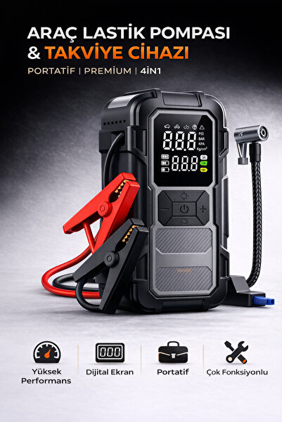 Teknodrone 4 in 1 Akü Takviye - Yüksek Güç - Lastik Şişirme Pompası - Powerba...
