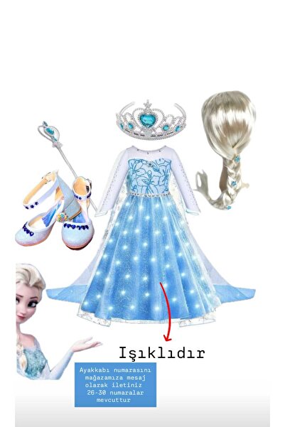 3b kids ışıklı elssaa karlarülkesi annakostüm elbise+elsa peruk+elsa taç-asae...