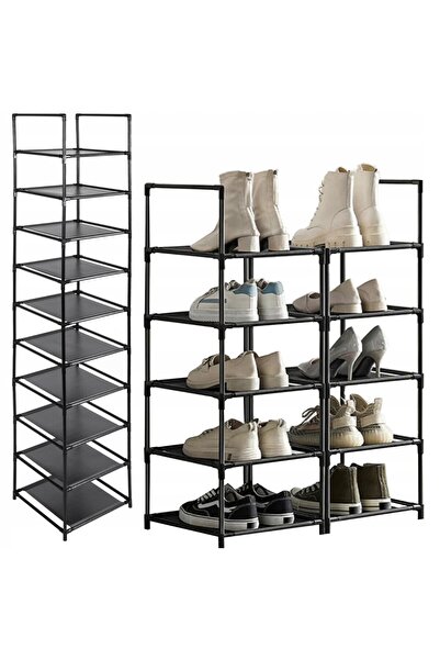 zola Modular shoe rack with 10 shelves, metal frame, textile material, 33x33x...