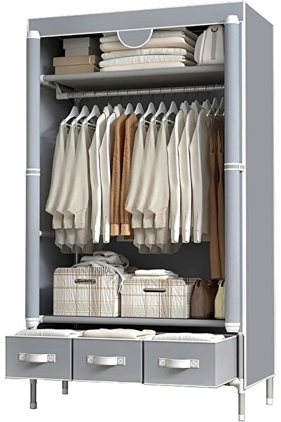 Arabest Portable Clothes Closet Rolling Door Wardrobe with Hanging Rack Non-W...