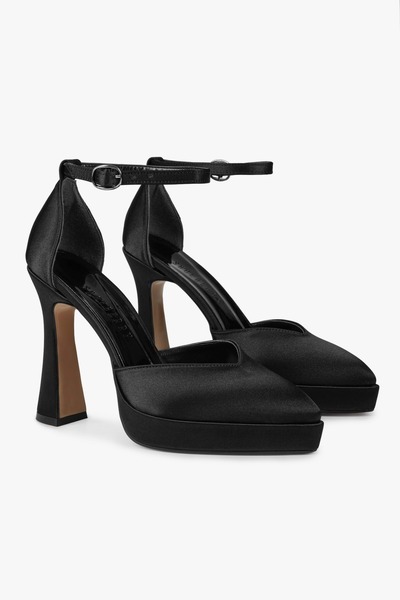 Shoeberry Platformă Aurex din satin negru pentru femei pantofi cu toc