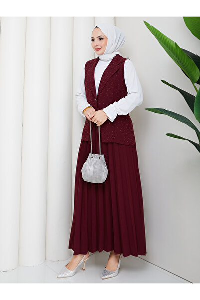 EFSUN MODA طقم تاسيتور مع تنورة مرصعة بالفضي طقم فيست