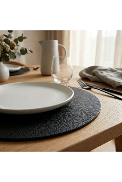 Grand Fine Art 2+2 Pieces Leather Double Sided Placemat Round 33X33 Cm-Thick ...