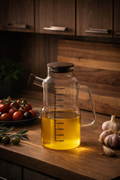 Porsima Lm-0107 Evora Borosilicate Glass Oil Pot with Lid, Vinegar Pot, Oil D...