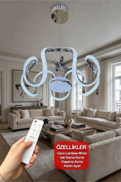 RSCOLLECTIONS Eliza Tek Top Simli Modern Sarkıt Oturma & Salon Led Avizesi Ku...