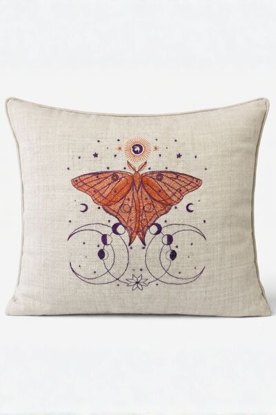 Elegancembroidery Bohem Kelebek Desenli Kırlent - Keten Dokulu, Silikon Dolgu...