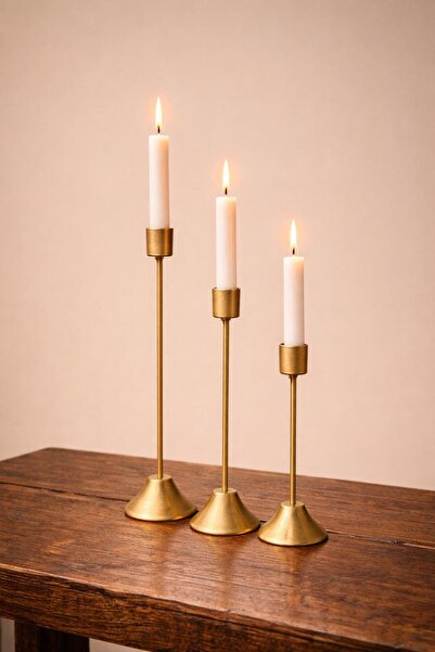 gülis Gianno Dekoratif Topuz Tij Mumluk 3 Lü Takım Gold