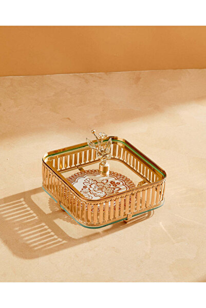 REDTAG برطمان حلوى مربع ذهبي اللون بغطاء زجاجي 15 سم