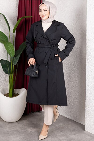 Rabia Zülal Kemer Detaylı Ve İçi Astarlı Trençkot Siyah