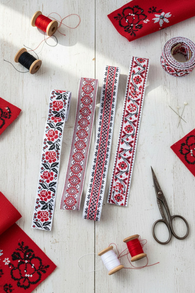 FANTASTIC KURDELE Etamin Με σχέδιο Ζακάρ ύφανση Σετ κορδέλας - 4 διαφορετικά ...