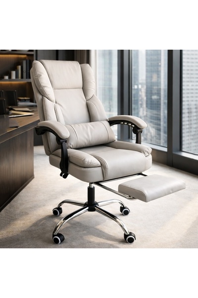 ECARLA Scaun de birou Skyline, suport pentru picioare extensibil, crem - piel...