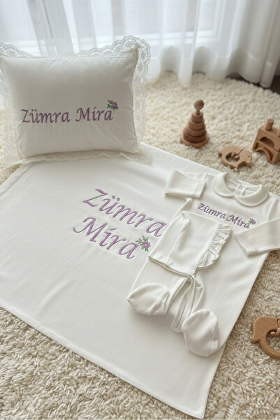 Mini Ropa İsimli Kız Hastane Çıkışı 5'li Bebe Yaka İsme Özel Set