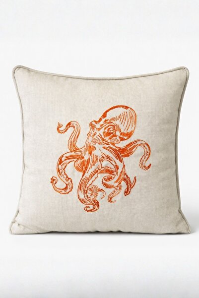 Elegancembroidery Octopus Patterned Sea Themed Decorative Cushion Cover