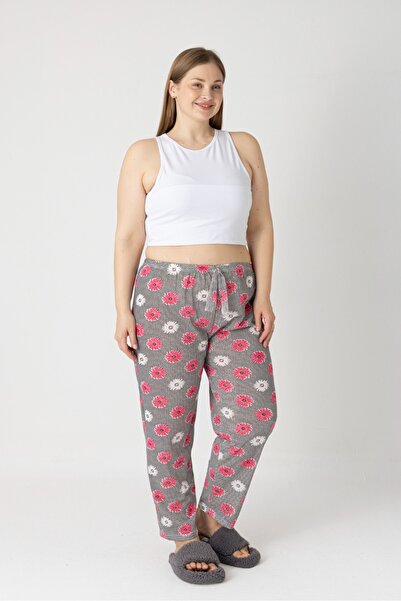 LOTTEBELLA Büyük Beden Pamuklu İnce Nefes Alabilen Kumaş Çiçek Detay Pijama Altı