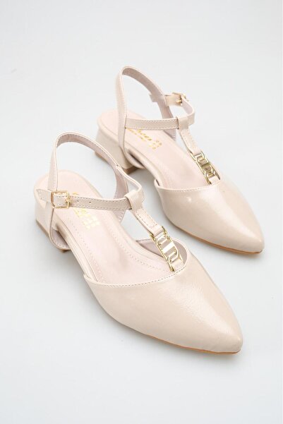 tusemmoda Tsm Women's Cream Lacquer Leather T-Strap Low-Heel Daily Shoes