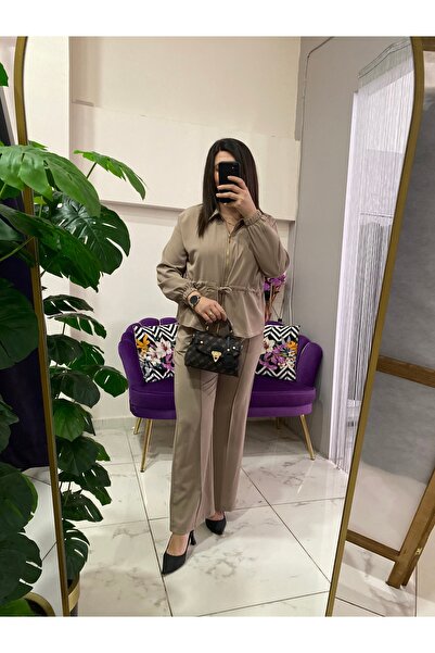 Anka Belden büzgülü ceketli ikili takım