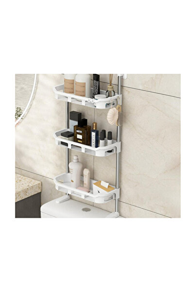 zola Raft de baie din plastic, fixare adezivă, reglabil, 3 rafturi, dimensiun...